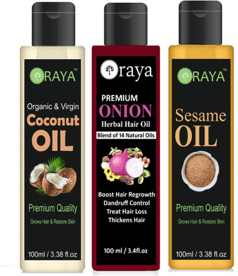 

ORAYA 100% Pure & Natural Virgin Coconut Oil And Onion Oil & Sesame Oil For Hair Growth, Hair Treatment Oil-(100ml)-Pack OF-3-Bottle-(300ml) Hair Oil(300 ml)