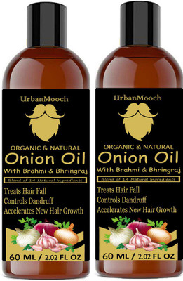 

UrbanMooch Onion Hair Oil For Hair Fall Treatment 60ml And Hair Growth With Red Onion Extract, Argan Oil, Bhringraj, Hibiscus Oil, Jojoba Oil, Vitamin E Hair Oil (120 ml)-Pack of-2-Bottle-(120ml) Hair Oil(120 ml)