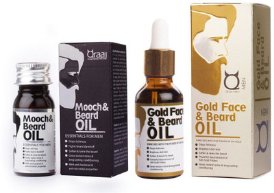 

Qraa Men MOOCH & BEARD OIL-With Almond & Argan oil + Men GOLD FACE AND BEARD OIL-Argan & Geranium with 24K Gold Flakes Hair Oil(60 ml)