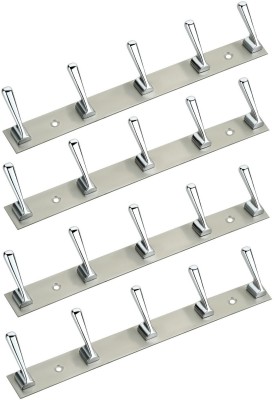 KEEPWELL 5 Pin Hook (Pack of 4) Stainless Steel Bathroom Cloth Hooks / Hanger / Key Holder / Door Wall Robe Hooks Rail for Hanging Keys, Clothes, Towel Hook Rail 5(Pack of 4)