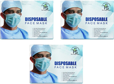 

TFS DISPOSABLE 3 PLY SURGICAL FACE MASK WITH EAR LOOPS, 100 PCS PACK, COMBO OF 3 PACKS, TOTAL 300 MASKS. Mask