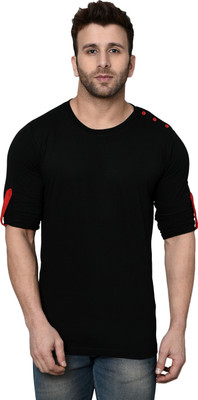 Kay Dee Solid Men Round Neck Red, Black T-Shirt