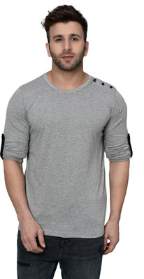 Kay Dee Solid Men Round Neck Black, Grey T-Shirt