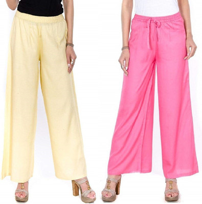 SriSaras Loose Fit Women Pink, Cream Trousers