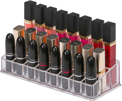 

Styleys 24 Compartment Luxurious Clear Acrylic Makeup Organiser Lipstick Holder Case Makeup, Jewellery Multi Purpose Vanity Box Vanity Box(White)