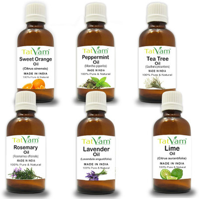 

Tatvam Essential Oil Pack of 6 (10ml each) Tea Tree, Sweet Orange, Lime, Lavender,Peppermint, Rosemary(10 ml)