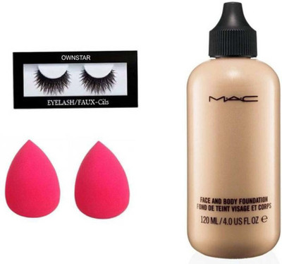 

OWNSTAR 1 Pair Eyelash And 2 Piece Blander Puff And Face & Body Foundation(120 ML.)(Set of 4)