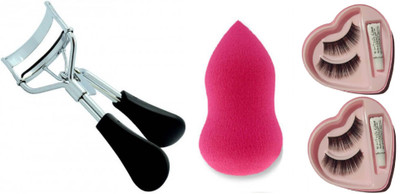 Elecsera Combo of Eyelash Curler,Beauty Blender and False Eyelashes (Pack of 2) for Women (Set of 4)(4 Items in the set)