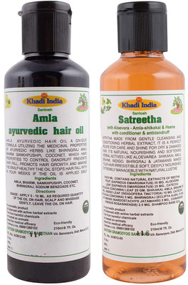 

Khadi India Santosh Khadi Herbal Amla ayurvedic hair oil and satreetha shampoo combo Pack of 2x210 ml(Set of 2)