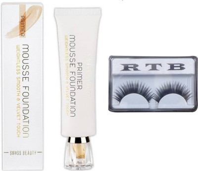 

RTB Primer Mousse Foundation Weighless Smooth & Velvet Touch (40 ml) (Rose Blush) Primer - 40 (Cream) with false eyelash(Set of 2)