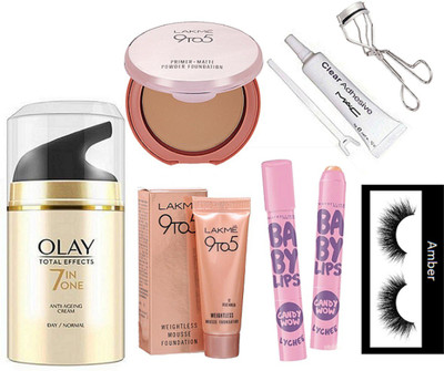 

Amber Eyelashes, total effects 7 in one anti-ageing cream, candy wow lip balm 2, Eyelashes glue, Eyelashes curler,weightless mousse foundation, primer matte powder compact(Set of 8)