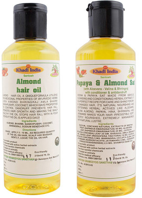 

Khadi India Santosh Khadi Herbal Almond hair oil and Papaya & Almond Sat shampoo Combo Pack of 2x210 ml(Set of 2)