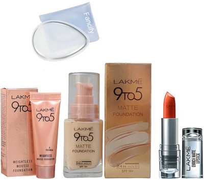 Fancify Silicon puff, Mousse & Matte Foundation & Matte Lipstick(Set of 4)