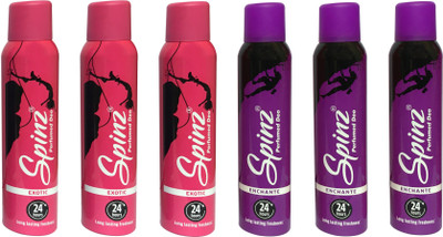 

SPINZ EXOTIC & ENCHANTE (PACK OF 6) Deodorant Spray - For Women(150 ml, Pack of 6)