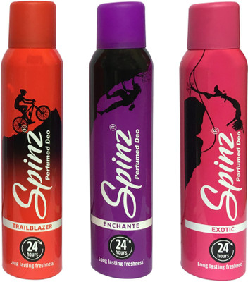 

SPINZ ENCHANTE , EXOTIC & TRAIL BLAZER (PACK OF 3) Deodorant Spray - For Women(150 ml, Pack of 3)