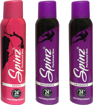 

SPINZ EXOTIC & ENCHANTE (PACK OF 3) Deodorant Spray - For Women(150 ml, Pack of 3)