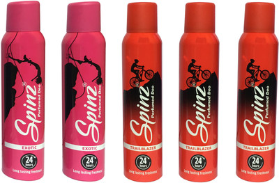 

SPINZ EXOTIC & TRAIL BLAZER (PACK OF 5) Deodorant Spray - For Women(150 ml, Pack of 5)