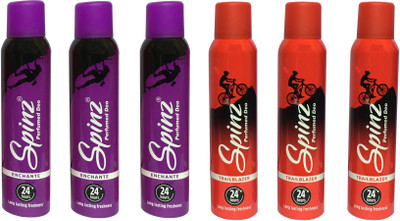

SPINZ ENCHANTE & TRAIL BLAZER (PACK OF 6) Deodorant Spray - For Women(150 ml, Pack of 6)