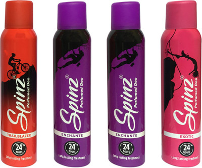 

SPINZ ENCHANTE , EXOTIC & TRAIL BLAZER (PACK OF 4) Deodorant Spray - For Women(150 ml, Pack of 4)