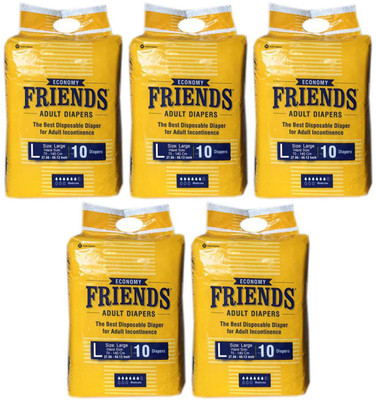 

Friends ECONOMY ADULT DIAPERS, SIZE LARGE, 10 PCS PACK, COMBO OF 5 PACKS FOR WAIST SIZE 27.56''-55.12'' INCHES, TOTAL 50 DIAPERS Adult Diapers - L(50 Pieces)