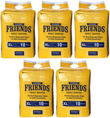 

Friends ECONOMY ADULT DIAPERS, SIZE XL, 10 PCS PACK, COMBO OF 5 PACKS,FOR WAIST SIZE 29.92''-59.84'' INCHES, TOTAL 50 DIAPERS Adult Diapers - XL(50 Pieces)