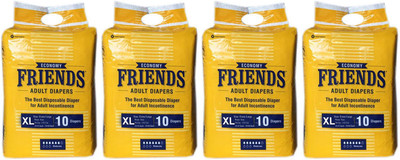 

Friends ECONOMY ADULT DIAPERS, SIZE XL, 10 PCS PACK, COMBO OF 4 PACKS,FOR WAIST SIZE 29.92''-59.84'' INCHES, TOTAL 40 DIAPERS Adult Diapers - XL(40 Pieces)