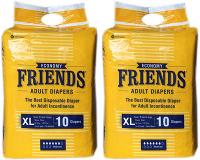 

Friends ECONOMY ADULT DIAPERS, SIZE XL, 10 PCS PACK, COMBO OF 2 PACKS,FOR WAIST SIZE 29.92''-59.84'' INCHES, TOTAL 20 DIAPERS Adult Diapers - XL(20 Pieces)