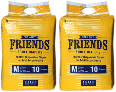 

Friends ECONOMY ADULT DIAPERS, SIZE MEDIUM, 10 PCS PACK, COMBO OF 2 PACKS, FOR WAIST SIZE 23.62"-47.24'' INCHES, TOTAL 20 DIAPERS Adult Diapers - M(20 Pieces)