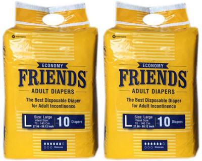 

Friends ECONOMY ADULT DIAPERS, SIZE LARGE, 10 PCS PACK, COMBO OF 2 PACKS FOR WAIST SIZE 27.56''-55.12'' INCHES, TOTAL 20 DIAPERS Adult Diapers - L(20 Pieces)