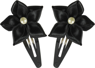 

Threads N Ribbons Black Ribbon Flower Hair Clip, Tic Tac Clip, Hair Pin(Black)