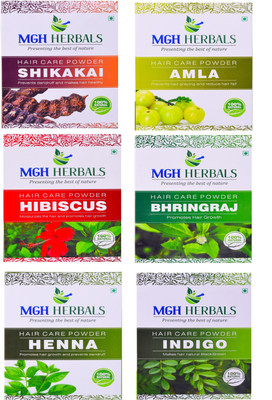 

MGH Herbals 100% Natural Organic Shikakai, Amla, Hibiscus, Bhringraj, Henna and Indigo Powder Combo Set Each 100Gms(600 g)