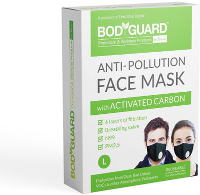 

Bodyguard Reusable Anti Pollution Face Mask with Activated Carbon, N99 + PM2.5 for Men and Women - Large Pack of 1, Mask
