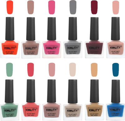 

Kwality Nail Paints | Professional Nail Polish| Nail Paint Combo Set of 12 Candy Orange-Salmon Run-Pink -Grey-Maroon-Salmon Pink-Mischievous Mint-Baby Pink-Salmon-Light Beige-Beige-Peacock Blue(Pack of 12)