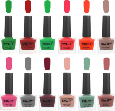 

Kwality Nail Paints | Nail Polish| Nail Paint Combo Set of 12 Dark Green-Red-Green-Pink Mania-Candy Orange-Salmon Run-Pink -Grey-Maroon-Salmon Pink-Mischievous Mint-Dark Nude(Pack of 12)