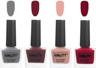 

Kwality Nail Paints | Velvet Matte Nail Polish Combo Grey,Maroon,Salmon Pink,Berry(Pack of 4)
