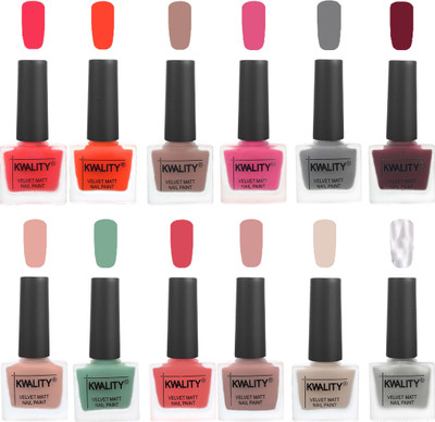 

Kwality Nail Paints | Professional Nail Polish| Nail Paint Combo Set of 12 Pink Mania-Candy Orange-Salmon Run-Pink -Grey-Maroon-Salmon Pink-Mischievous Mint-Baby Pink-Salmon-Light Beige-Silver(Pack of 12)