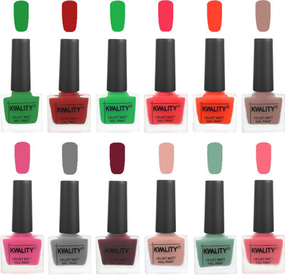 

Kwality Nail Paints | Professional Nail Polish| Nail Paint Combo Set of 12 Dark Green-Red-Green-Pink Mania-Candy Orange-Salmon Run-Pink -Grey-Maroon-Salmon Pink-Mischievous Mint-Frozen Pink(Pack of 12)