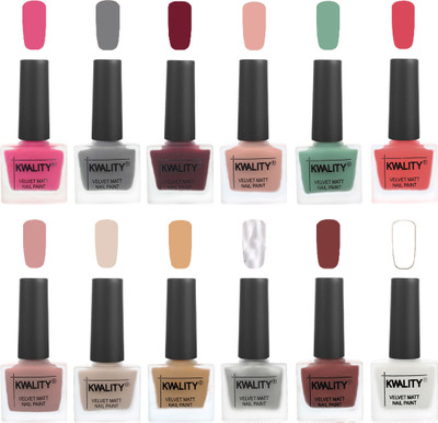 

Kwality Nail Paints | Professional Nail Polish| Nail Paint Combo Set of 12 Pink -Grey-Maroon-Salmon Pink-Mischievous Mint-Baby Pink-Salmon-Light Beige-Beige-Silver-Dark Tan-White(Pack of 12)