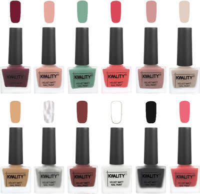 

Kwality Nail Paints | Professional Nail Polish| Nail Paint Combo Set of 12 Maroon-Salmon Pink-Mischievous Mint-Baby Pink-Salmon-Light Beige-Beige-Silver-Dark Tan-White-Black-Nude Pink(Pack of 12)