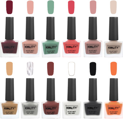 

Kwality Nail Paints | Professional Nail Polish| Nail Paint Combo Set of 12 Maroon-Salmon Pink-Mischievous Mint-Baby Pink-Salmon-Light Beige-Beige-Silver-Dark Tan-White-Black-Peach(Pack of 12)