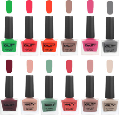

Kwality Nail Paints | Nail Polish| Nail Paint Combo Set of 12 Green-Pink Mania-Candy Orange-Salmon Run-Pink -Grey-Maroon-Salmon Pink-Mischievous Mint-Baby Pink-Salmon-Light Beige(Pack of 12)