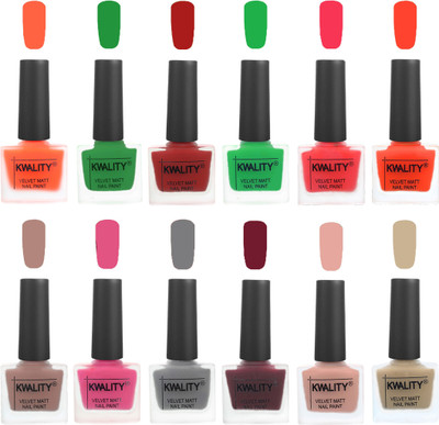

Kwality Nail Paints | Nail Polish| Nail Paint Combo Set of 12 Carrot Orange-Dark Green-Red-Green-Pink Mania-Candy Orange-Salmon Run-Pink -Grey-Maroon-Salmon Pink-Nude(Pack of 12)