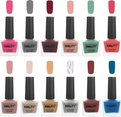 

Kwality Nail Paints | Nail Polish| Nail Paint Combo Set of 12 Pink -Grey-Maroon-Salmon Pink-Mischievous Mint-Baby Pink-Salmon-Light Beige-Beige-Silver-Dark Tan-Peacock Blue(Pack of 12)