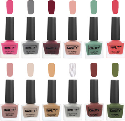 

Kwality Nail Paints | Nail Polish| Nail Paint Combo Set of 12 Pink -Grey-Maroon-Salmon Pink-Mischievous Mint-Baby Pink-Salmon-Light Beige-Beige-Silver-Dark Tan-Olive Green(Pack of 12)