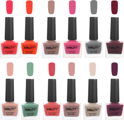 

Kwality Nail Paints | Professional Nail Polish| Nail Paint Combo Set of 12 Pink Mania-Candy Orange-Salmon Run-Pink -Grey-Maroon-Salmon Pink-Mischievous Mint-Baby Pink-Salmon-Light Beige-Purple(Pack of 12)