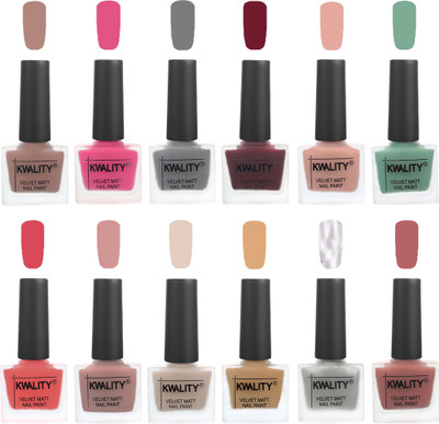 

Kwality Nail Paints | Professional Nail Polish| Nail Paint Combo Set of 12 Salmon Run-Pink -Grey-Maroon-Salmon Pink-Mischievous Mint-Baby Pink-Salmon-Light Beige-Beige-Silver-Dark Nude(Pack of 12)