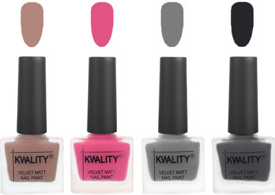 

Kwality Nail Paints | Velvet Matte Nail Polish Combo Salmon Run,Pink Mania,Grey,Dark Grey(Pack of 4)