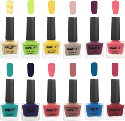 

Kwality Nail Paints | Professional Nail Polish| Nail Paint Combo Set of 12 Golden-Light Lemon Green-Yellow-Light Baby Nude-Purple-Frozen Pink-Sea Green-Royal Blue-Nude Pink-Dark Nude-Peacock Blue-Rani Pink(Pack of 12)