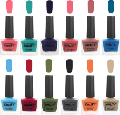 

Kwality Nail Paints | Professional Nail Polish| Nail Paint Combo Set of 12 Frozen Pink-Sea Green-Royal Blue-Nude Pink-Dark Nude-Peacock Blue-Light Blue-Berry -Olive Green-Dark Grey-Peach-Nude(Pack of 12)