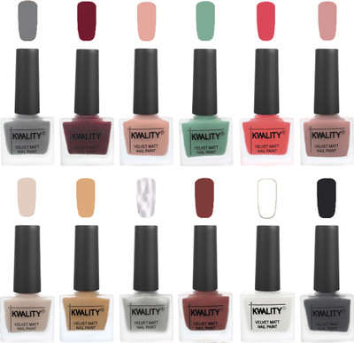 

Kwality Nail Paints | Professional Nail Polish| Nail Paint Combo Set of 12 Grey-Maroon-Salmon Pink-Mischievous Mint-Baby Pink-Salmon-Light Beige-Beige-Silver-Dark Tan-White-Dark Grey(Pack of 12)
